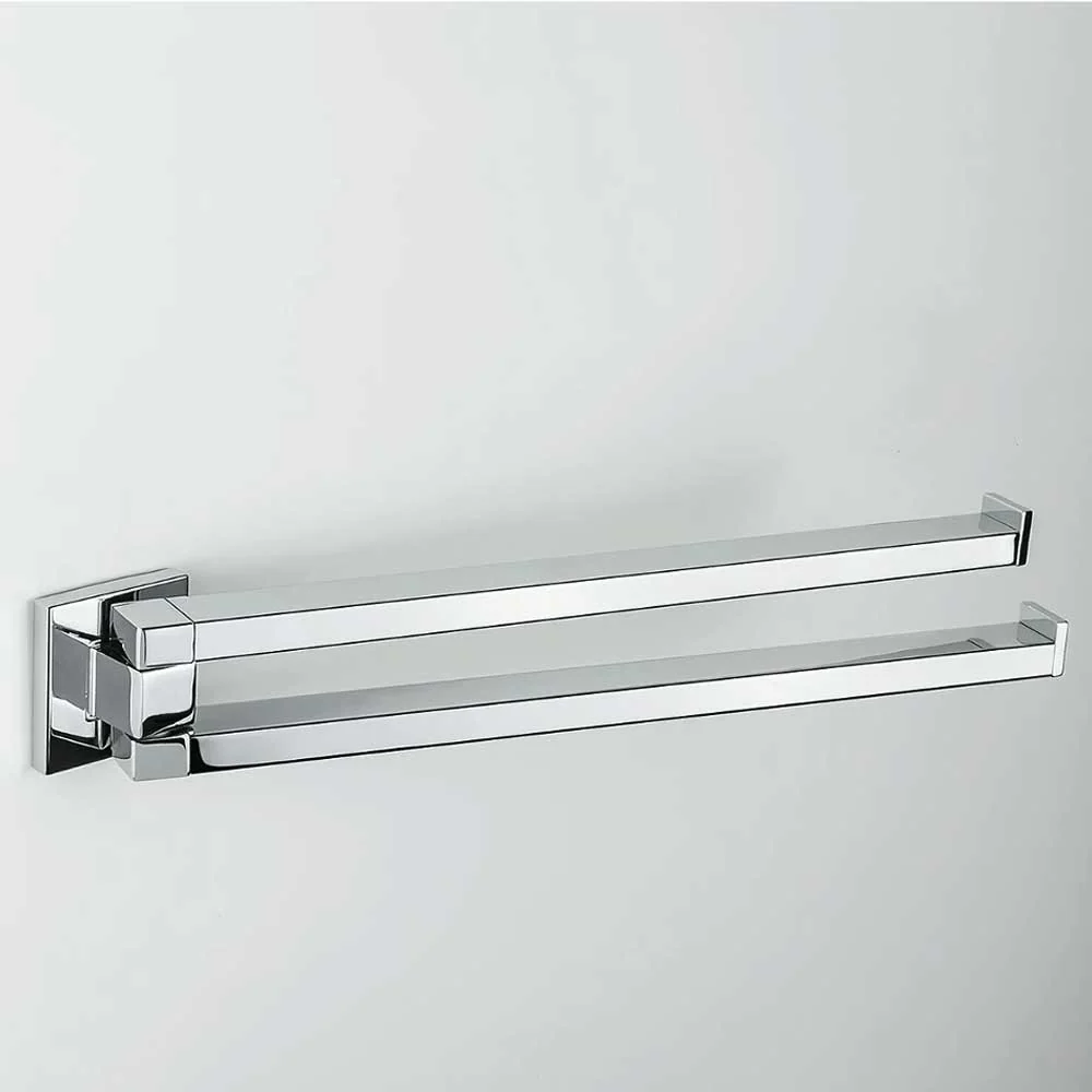 Porta salviette da bagno doppio snodo di forma squadrata ottone cromato Colombo Design collezione BasicQ Con fissaggio tas...