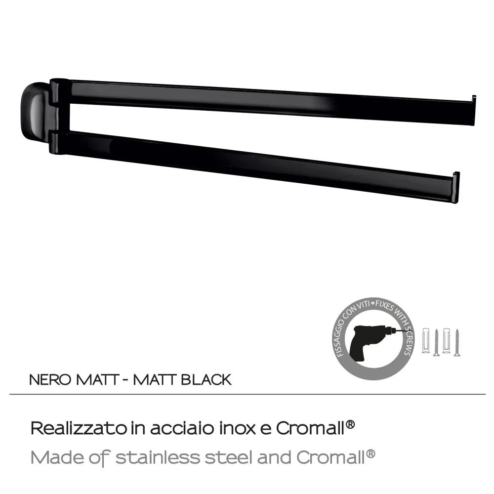 Porta toallas articulado en acero inoxidable Gedy serie Stelvio - negro mate para Renovación de Baño