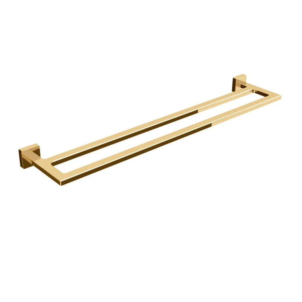 Porta toallas doble de latón para fijar la pared colección Dado de Lineabeta - Acero oro 640mm