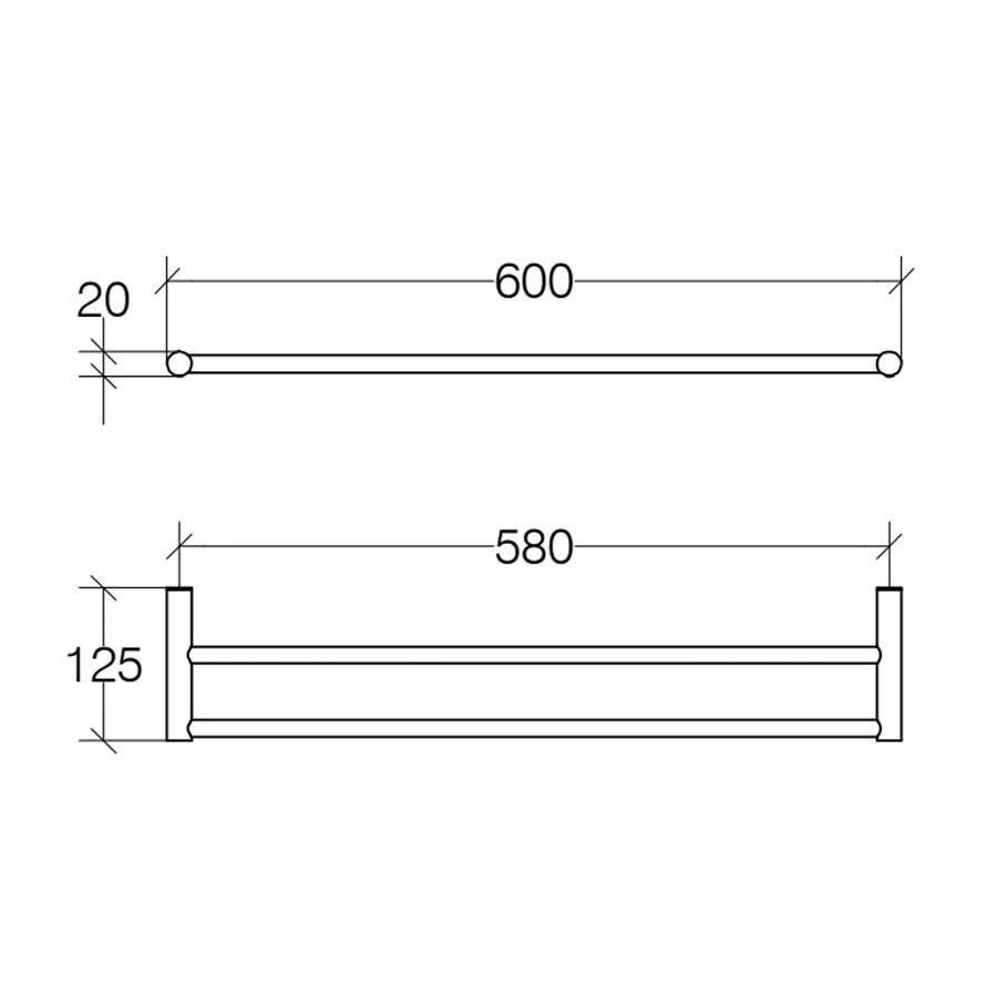 Porta toallas doble Lineabeta Picola con fijaciones pared en latón cromado cm 60 para Baño Moderno