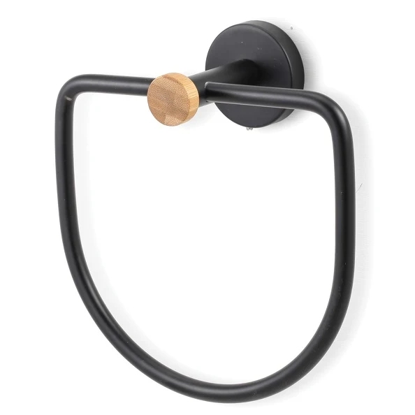 Porta toallas de pared modelo Iana en acero y bambú - negro mate con Garantí de 2 ños