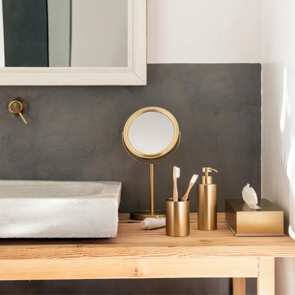 Portacepillos de baño de acero inoxidable dorado para Organización