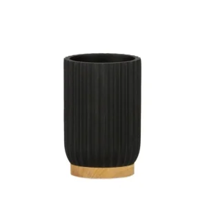 Portacepillos de baño madera y resina negra. para Renovación de Baño
