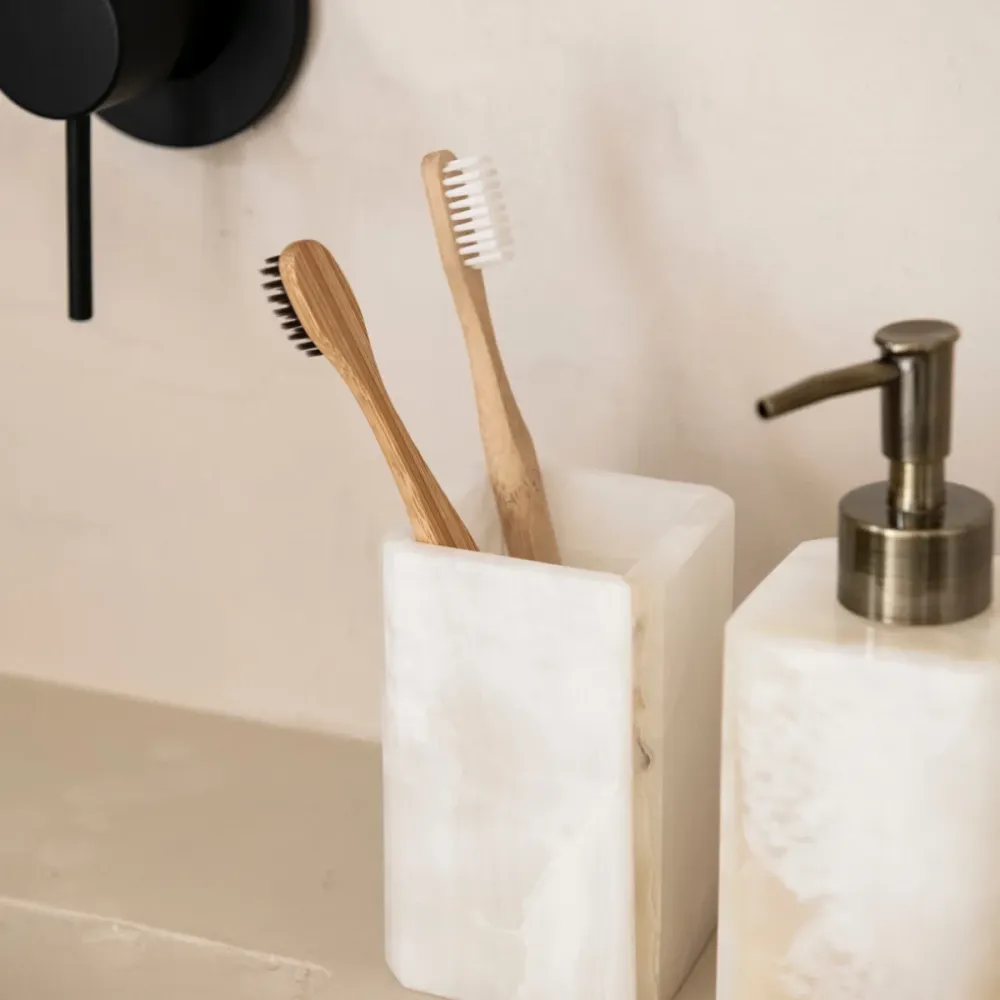 Portacepillos de cuarto de baño de mármol blanco para Organización