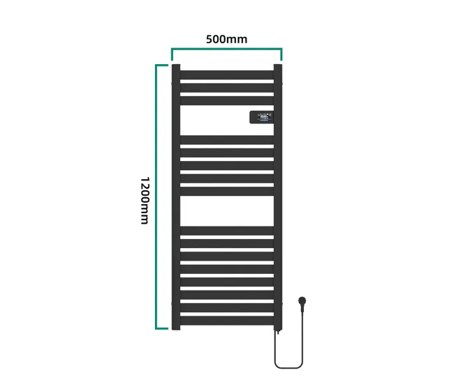 Radiador toallero eléctrico mural Ringebu 500W 16 lamas aluminio 120x50cm - Negro