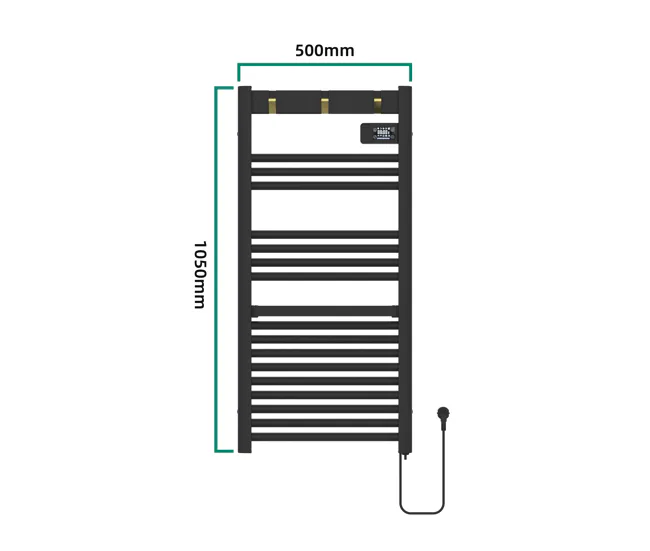 Radiador toallero eléctrico mural Uvdal 500W 16 tubos aluminio 105x50cm - Negro