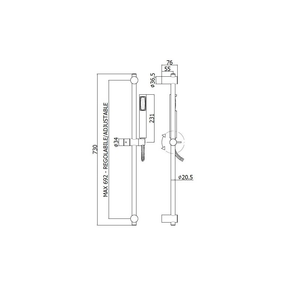 Set saliscendi con doccia tonda minimale e miscelatore doccia esterno Birillo senza doccetta Paffoni