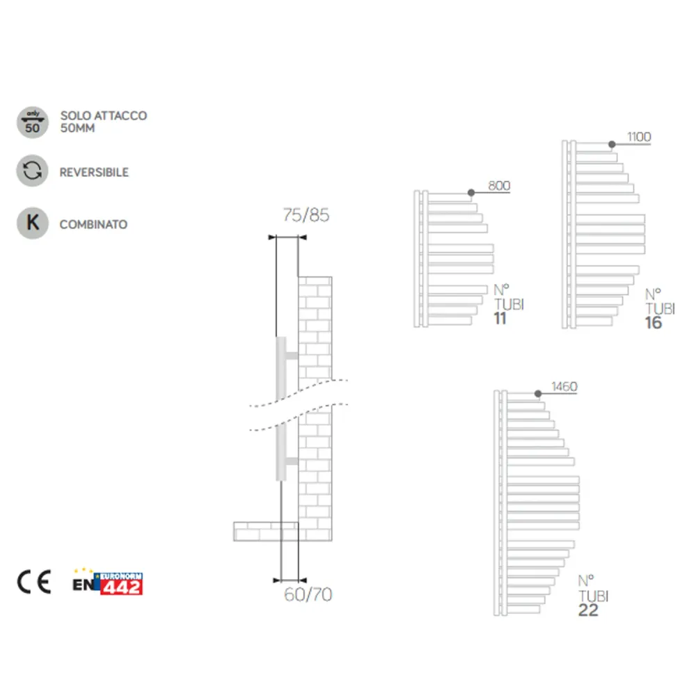 Toallero calefactable Lazzarini Spinnaker de dos caras 800x463 mm intereje 50 mm Blanco
