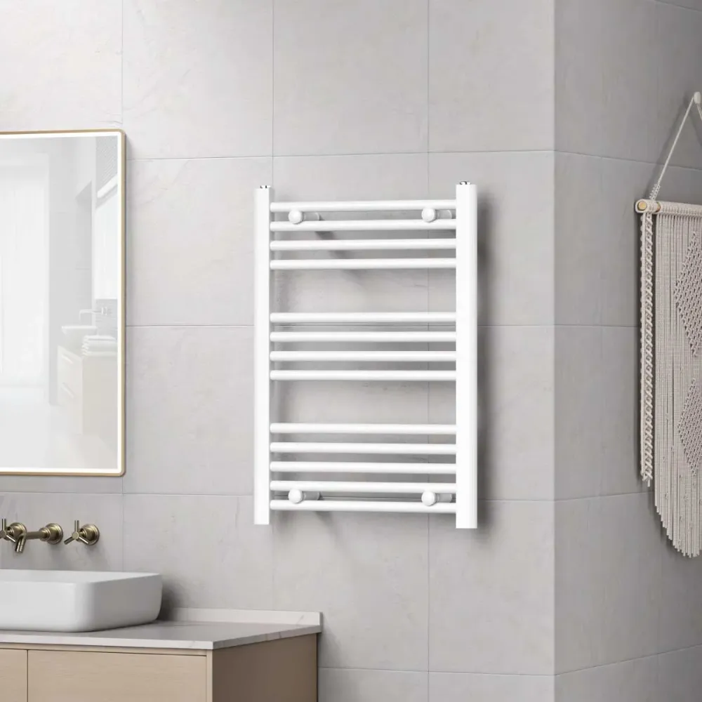 Toallero calefactor hidráulico para baño 1230x450 mm distancia entre ejes 400 mm en acero pintado blanco