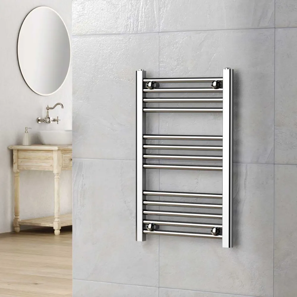 Toallero calefactor hidráulico para baño 1230x550 mm distancia entre ejes 500 mm en acero cromado
