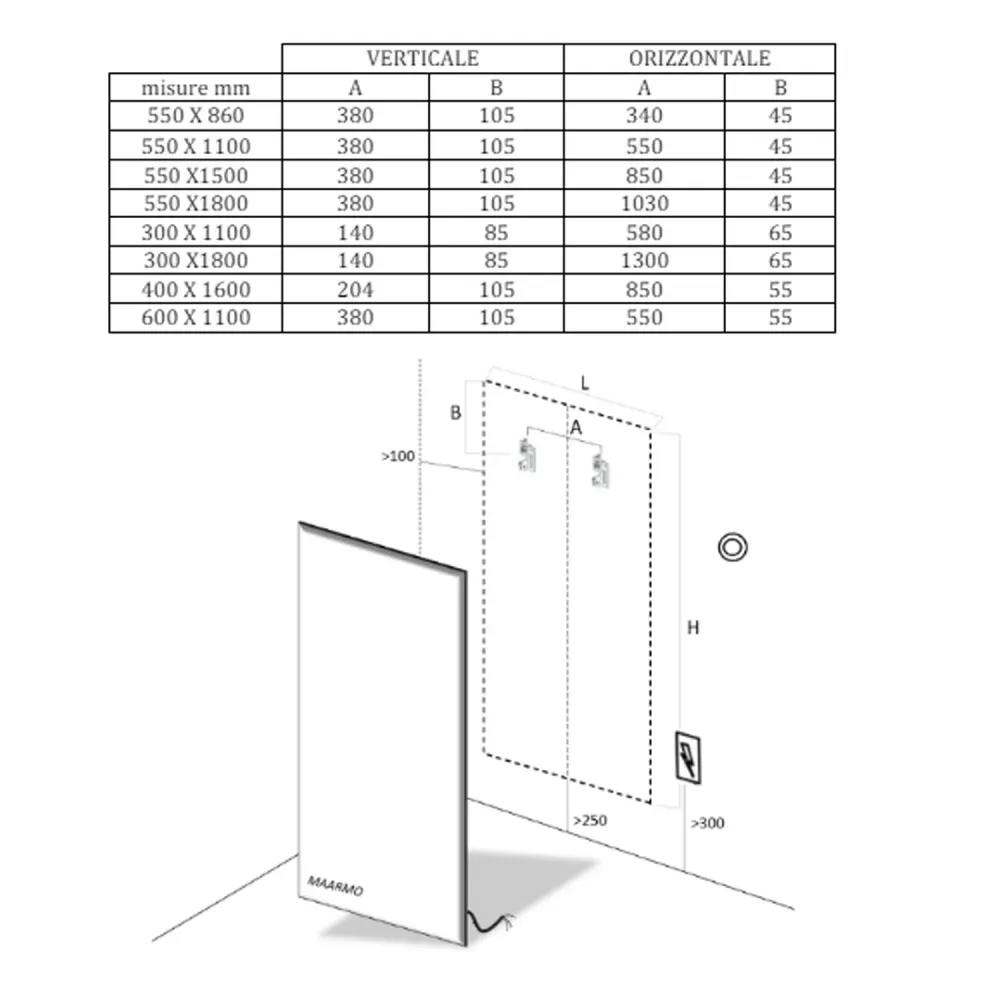 Toallero calefactor de placa modelo Toscana 110x55 cm intereje 5 cm - Blanco