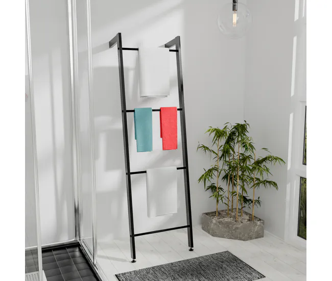 Toallero escalera Betti de 4 barras Metálico Negro 13.5X49X170 cm