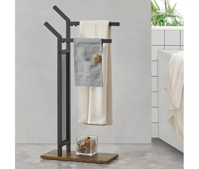 Toallero de pie Telavi 2 barras en forma escalonada acero 88 x 40 x 20 cm negro