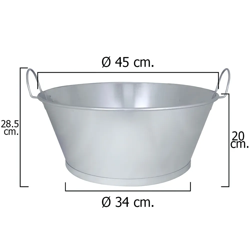 Barreño Galvanizado Baño 18" 45x20 cm. 22 Litros | Envío Rápido