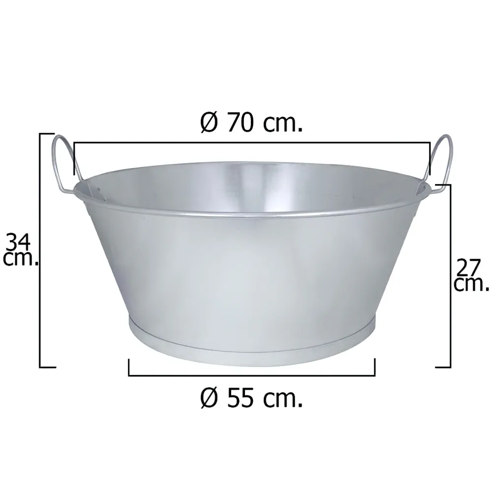 Barreño Galvanizado Baño 28" 70x27 cm. 62 Litros Set de 4 Piezas