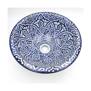 Lavabo Redondo Marroquí Cerámica Esmaltada - Pintado mano - Modelo Fez - 35 cm 65 x 100 cm