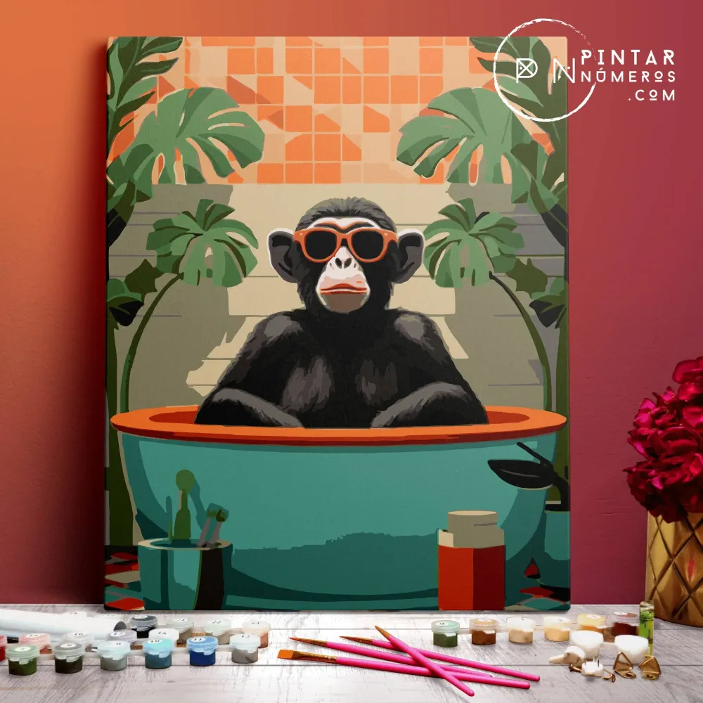 Mono en la bañera - Pintar Números® Set de 4 Piezas