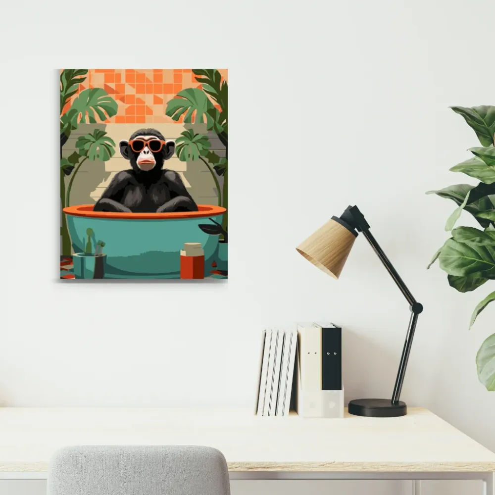Mono en la bañera - Pintar Números® Set de 4 Piezas