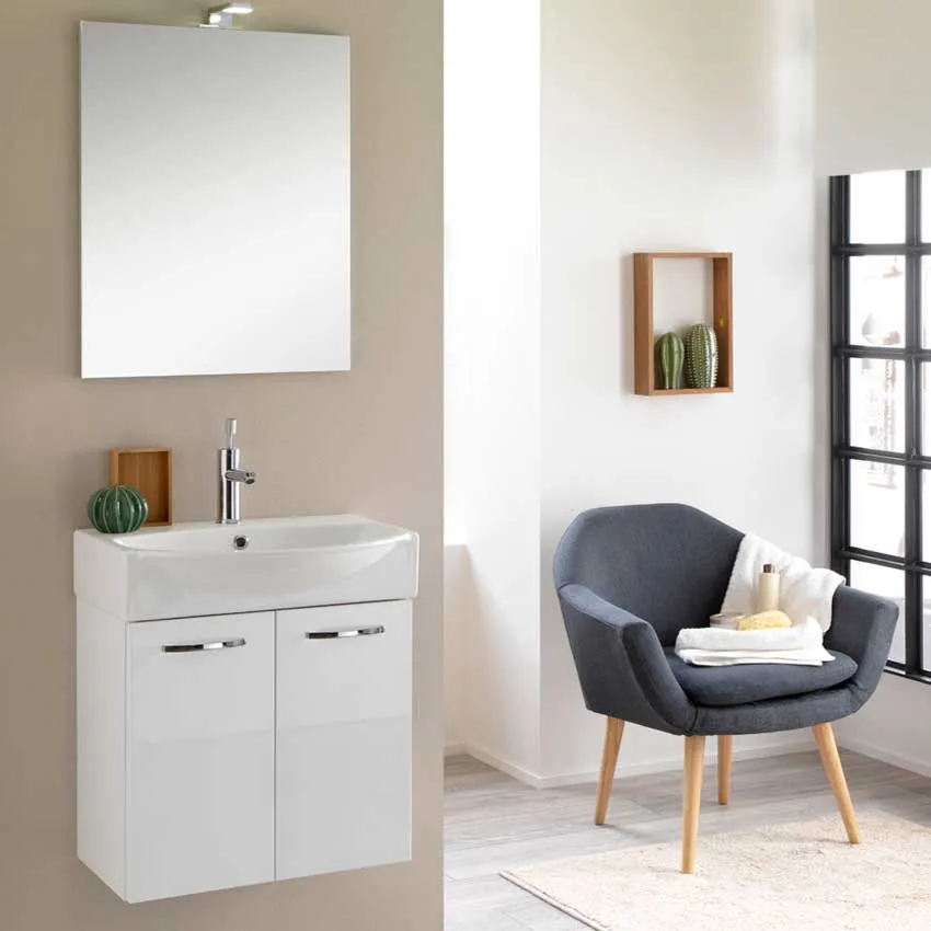 Organizador de Ducha Móvil baño suspendido Reducido 50 cm 50x190x40 lacado brillante blanco