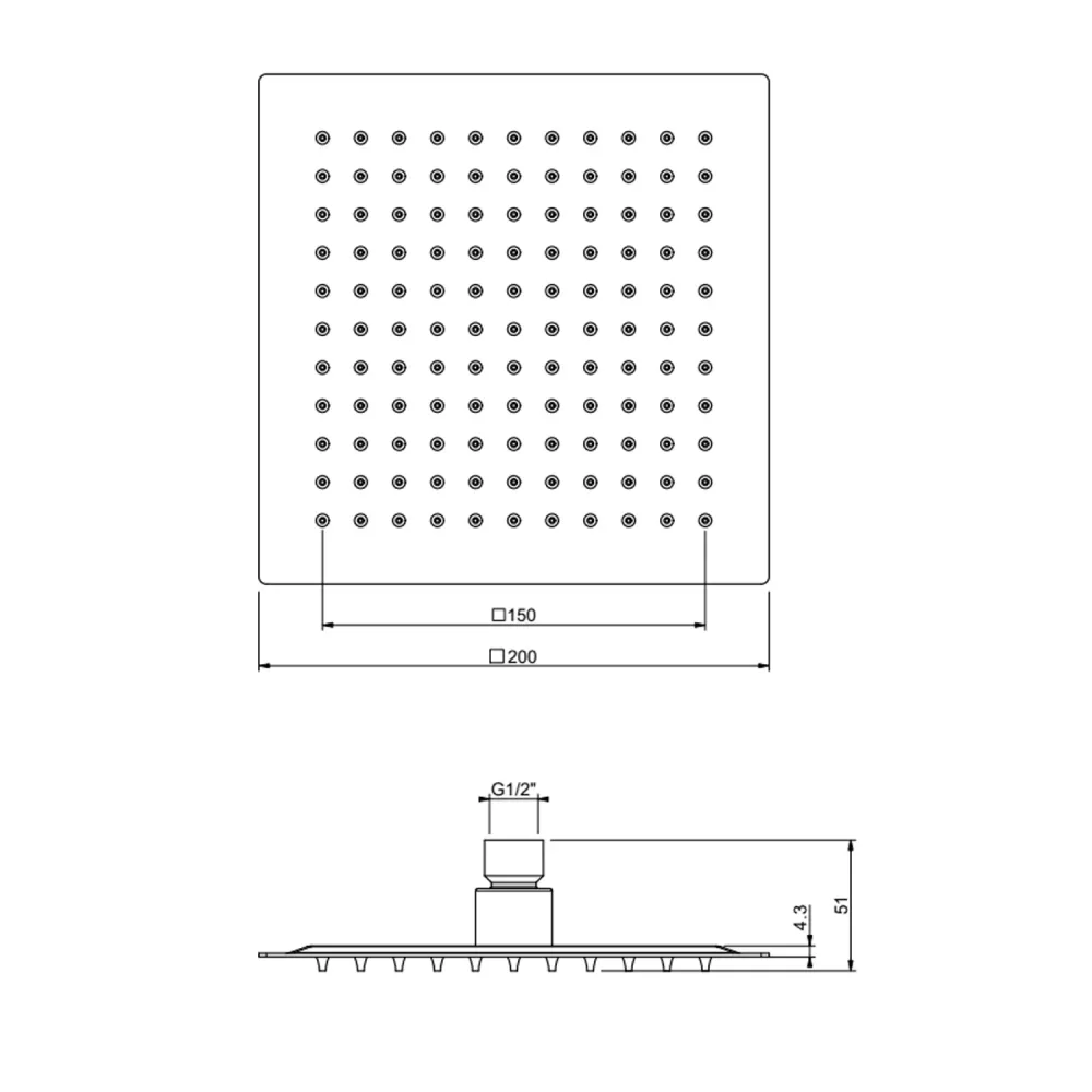 Soffione quadro modello Don 20x20 cm inox cromato Collezione Privilegiado Shower