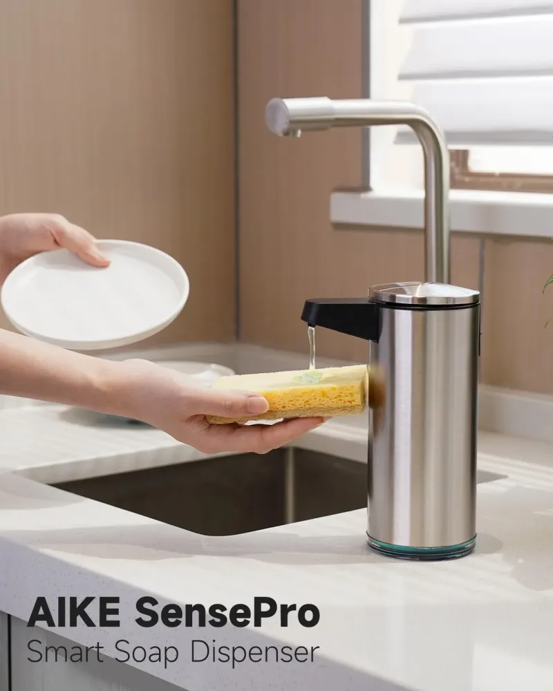 AIKE SensePro Automatic Soap Dispenser Type-C Rechargable, Stainless Matte Black Coating 12.8 fl.oz. Liquid Soap Brushed