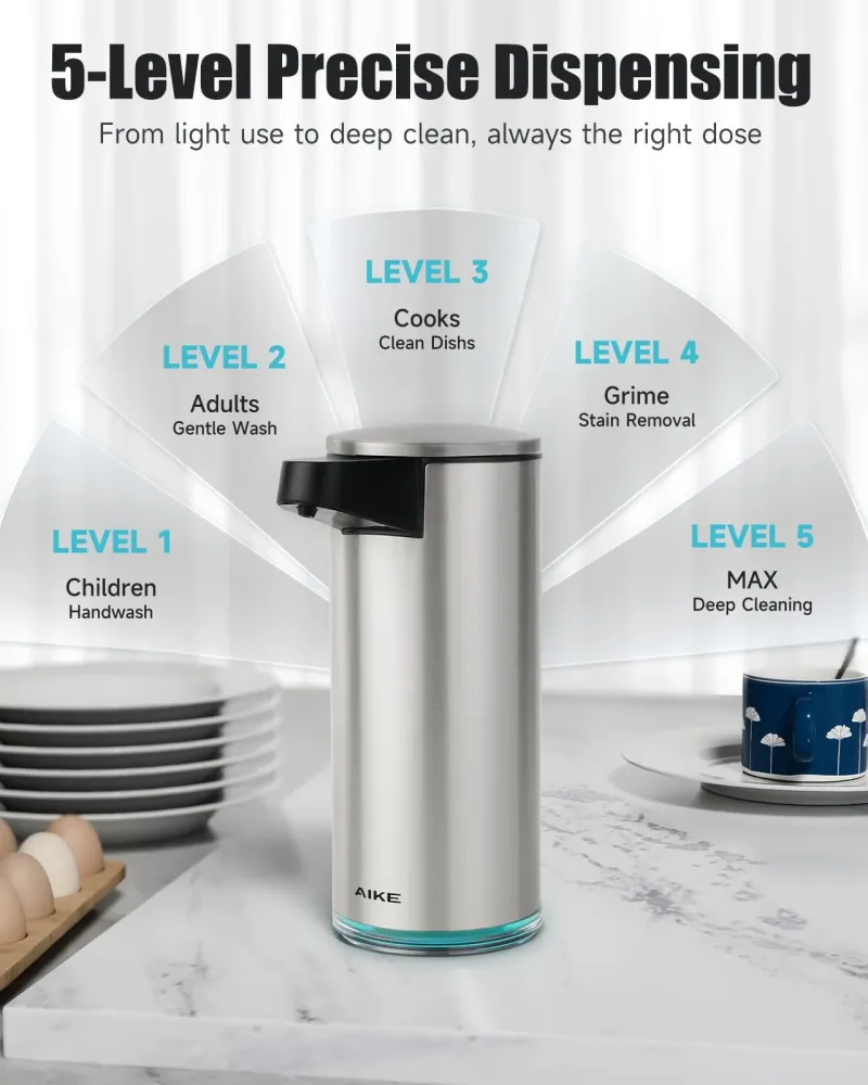 AIKE SensePro Automatic Soap Dispenser Type-C Rechargable, Stainless Matte Black Coating 12.8 fl.oz. Liquid Soap Brushed