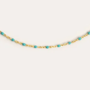 Collar Dots Aguamarina Enamel Plata Baño Oro en Blanco Hueso