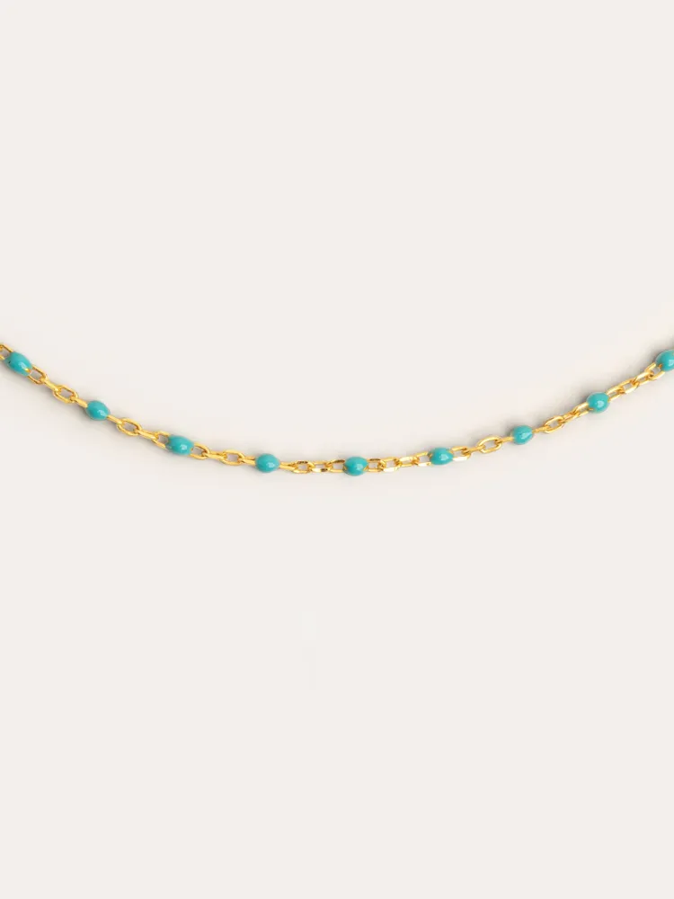 Collar Dots Aguamarina Enamel Plata Baño Oro en Blanco Hueso