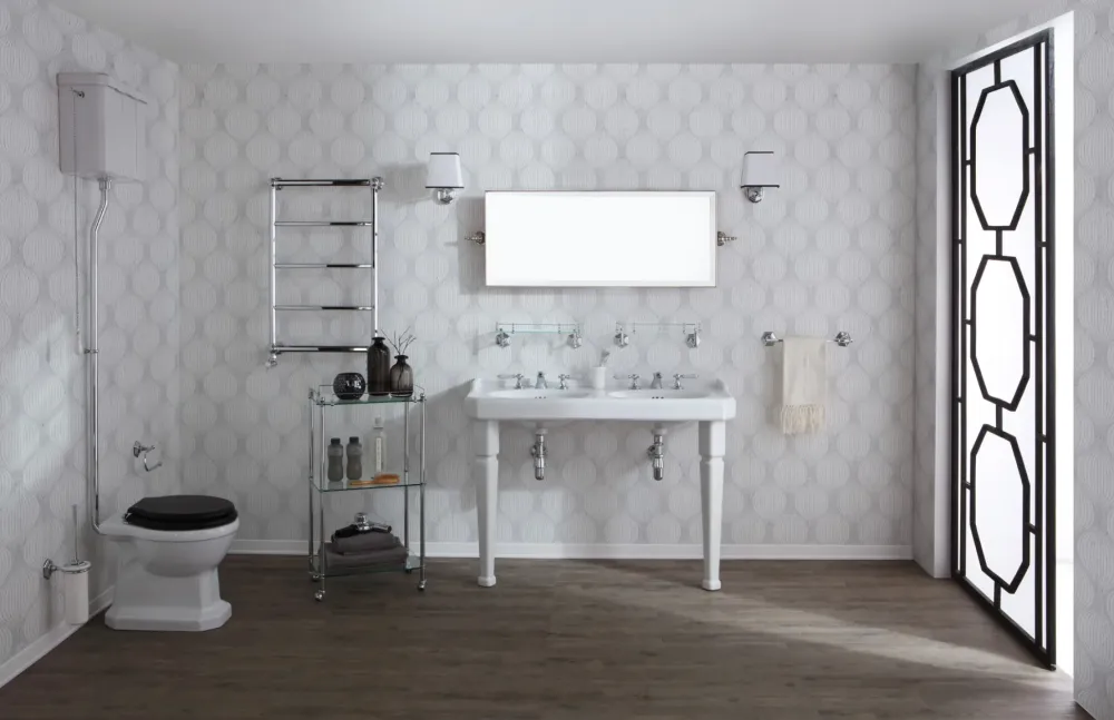 Lavabo de cerámica extragrande doble seno con patas Provence 700 de Balneo Toscia estilo Atemporal