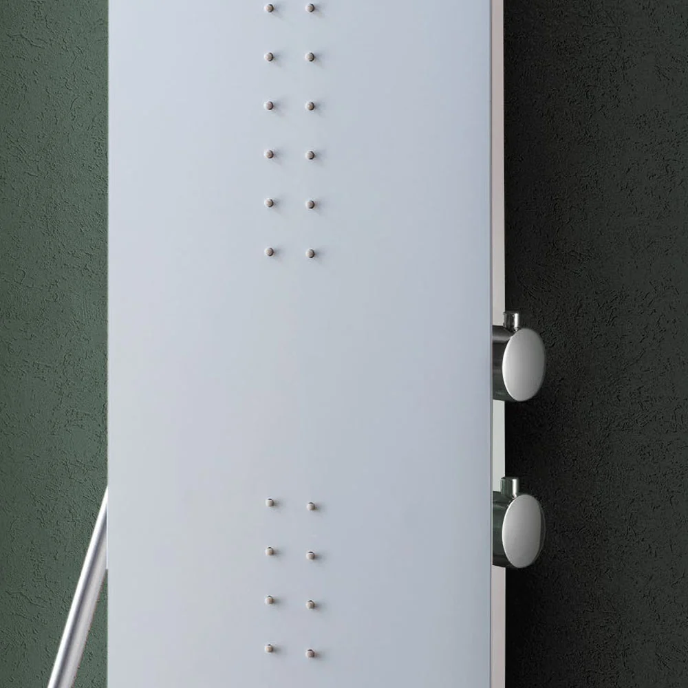 Pannello Doccia acciaio inox verniciato bianco con miscelatore 4 vie soffione con cascata, idromassaggio, flessibile e doc...