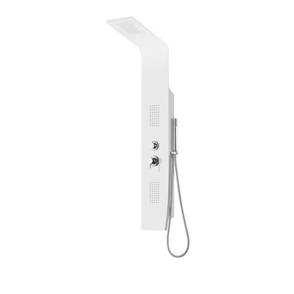 Pannello doccia Design realizzato Alluminio verniciato Bianco 3 funzioni, soffione, doccino e getti orizzontali