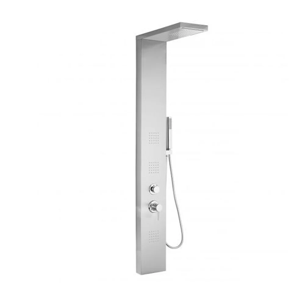 Pannello doccia Metaform Manhattan inox con 3 funzioni, soffione, doccino e getti orizzontali