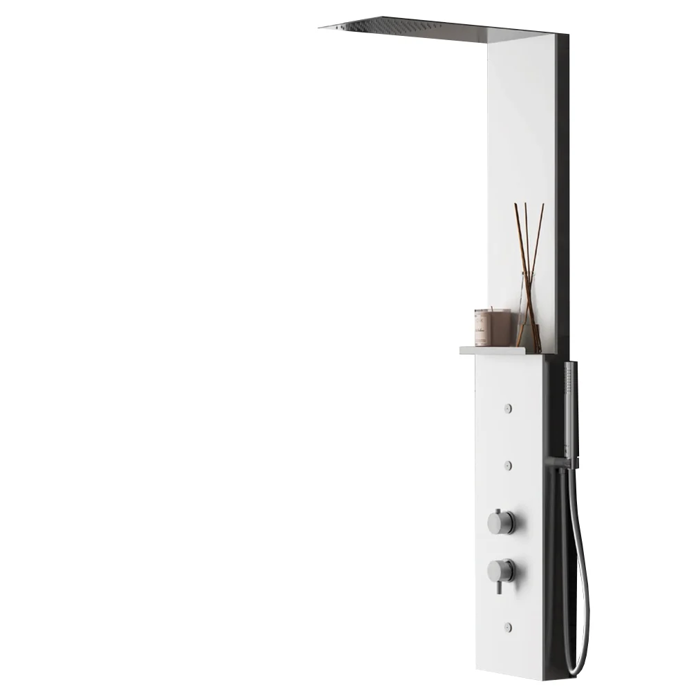 Pannello doccia multifunzionale B-White 135x49 cm acciaio spazzolato con mensola e cover bianca