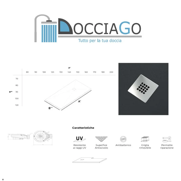 Piatto doccia qualità Exclusivo Elite Evo 100x120 mineralmarmo colore Crema superficie Antibatterica