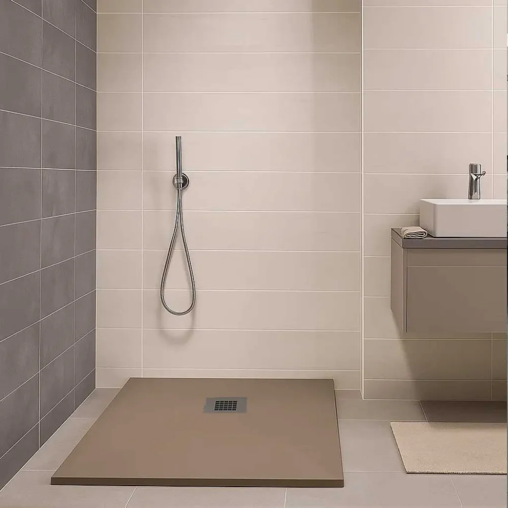 Piatto doccia qualità Premium Exclusivo Evo 100x100 mineralmarmo colore Tortora superficie Antibatterica