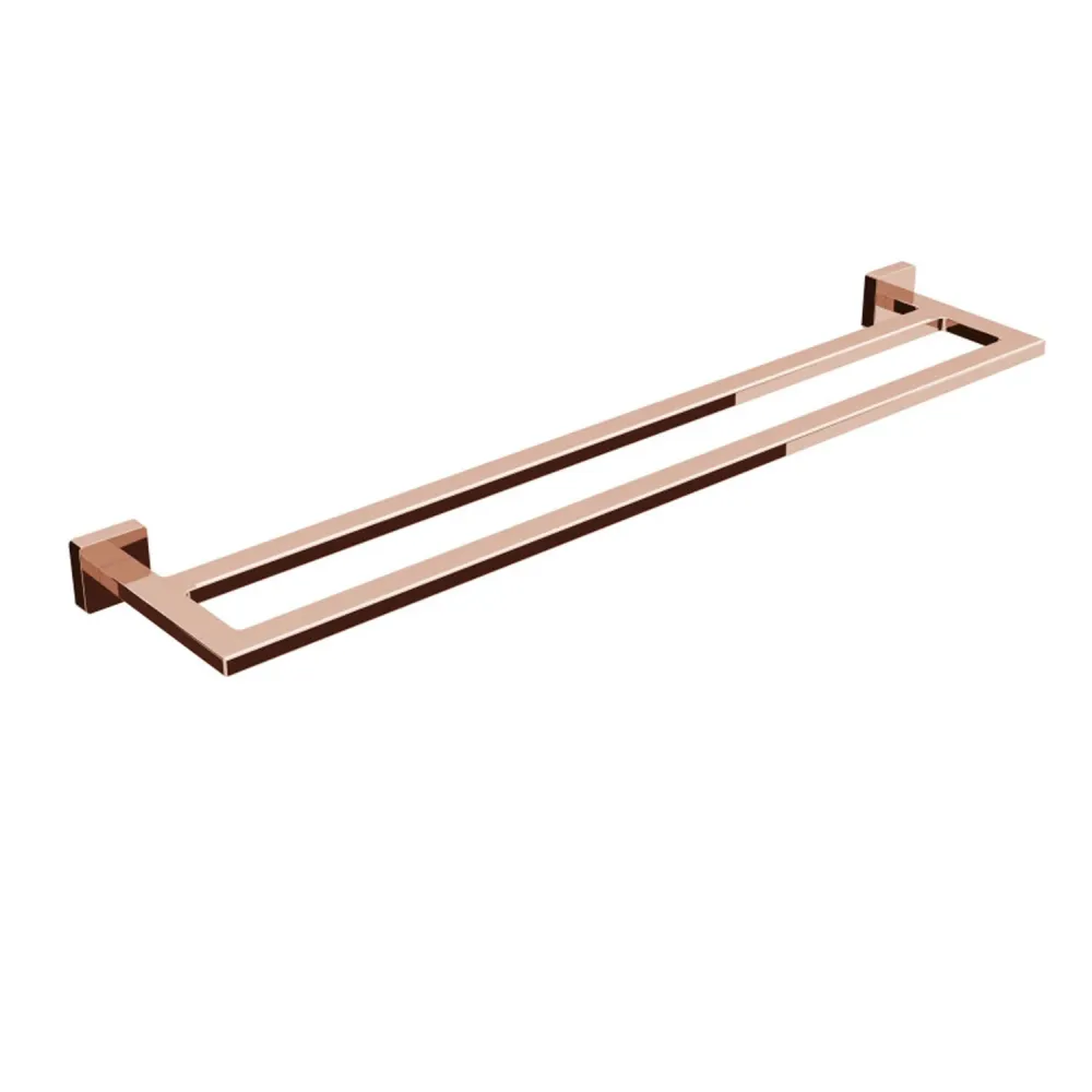 Porta toallas doble de latón para fijar la pared colección Dado de Lineabeta - Acero oro rosa 640mm