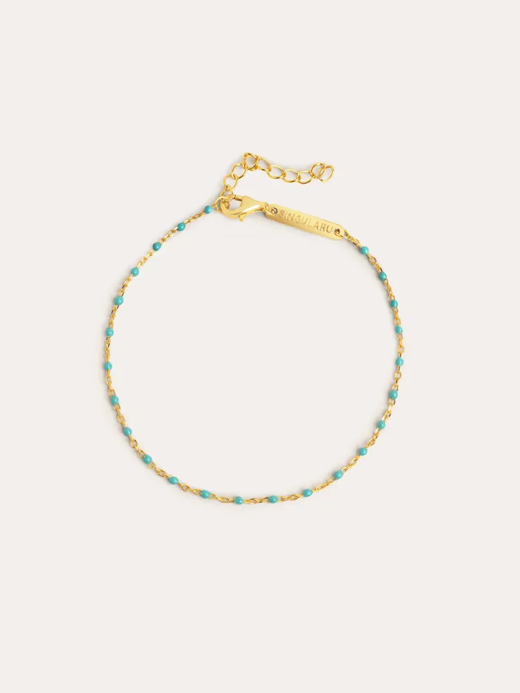 Pulsera Dots Azul verdoso Enamel Plata Baño Oro