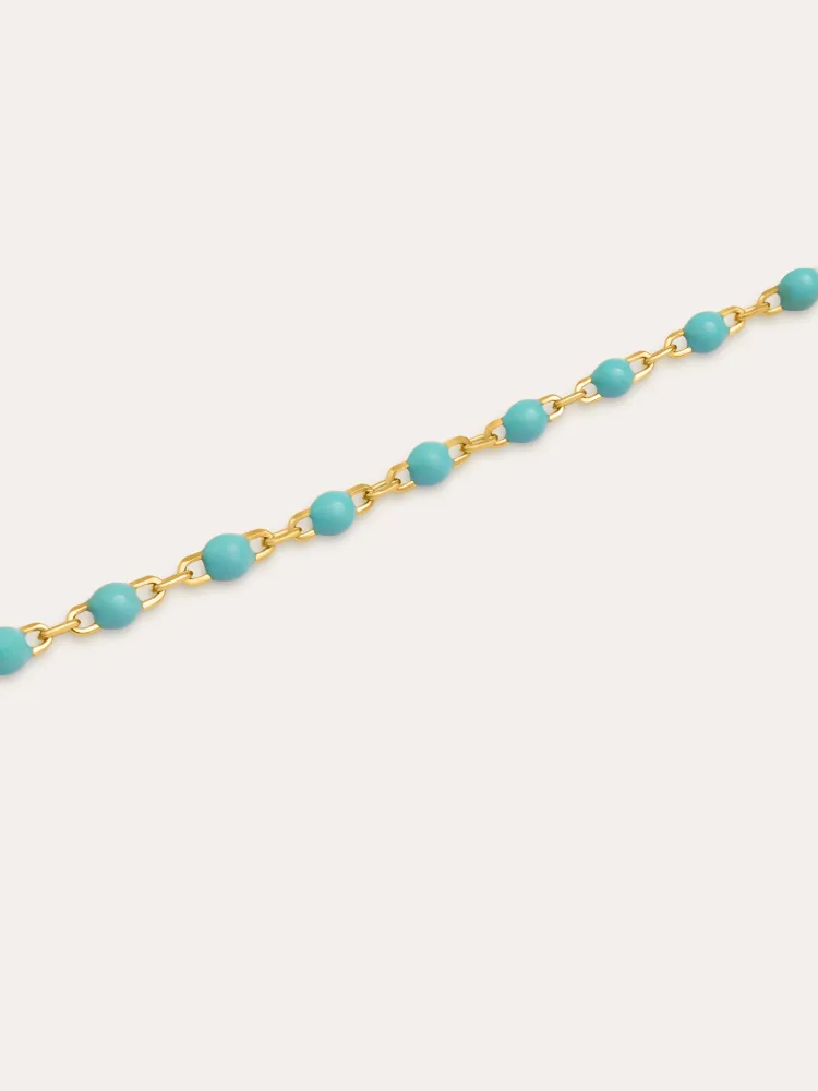 Pulsera Dots Azul verdoso Enamel Plata Baño Oro