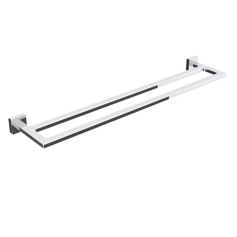 Toalla de Baño de Algodón Porta toallas doble de latón para fijar la pared colección Dado de Lineabeta - Metálico cromo 640mm