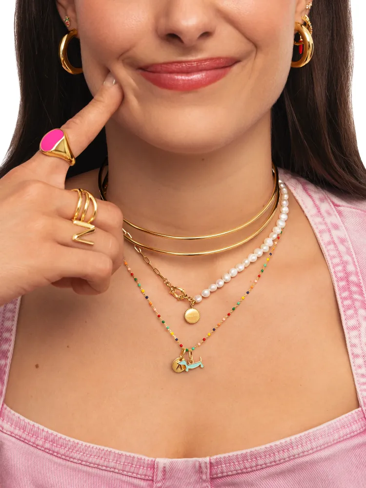 Toalla de Baño de Peso Medio Collar Dots Colors Enamel Plata Baño Oro