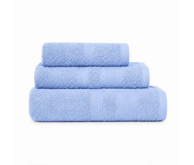 Algodón Egipcio Premium Pack 3 Toallas Azul Medio (30x50cm, 50x100cm y 70x140cm) Donegal Collections