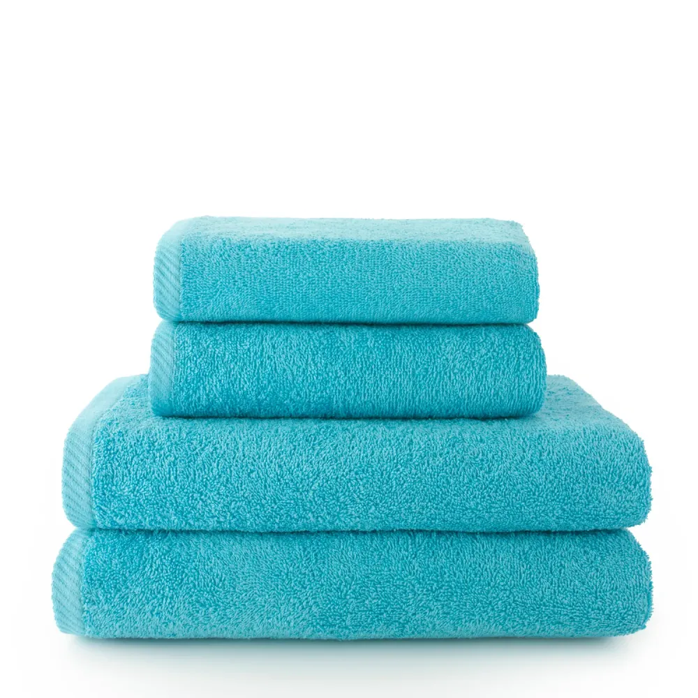 Algodón Egipcio Premium Set 4 Toallas piezas: 2 manos + 2 baño color aguamar