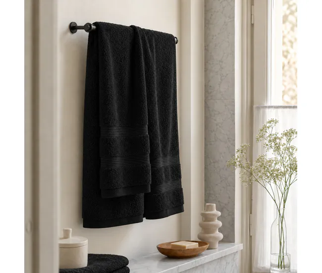 Algodón Egipcio Premium Toalla Ducha (70x140cm) Negro Donegal Collections