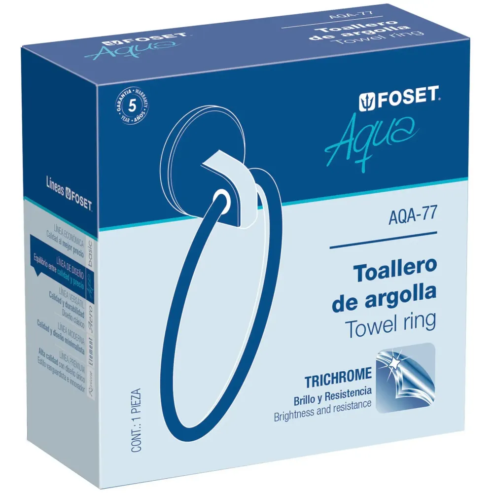 Algodón Egipcio Premium Toallero de argolla de acero inoxidable, foset aqua