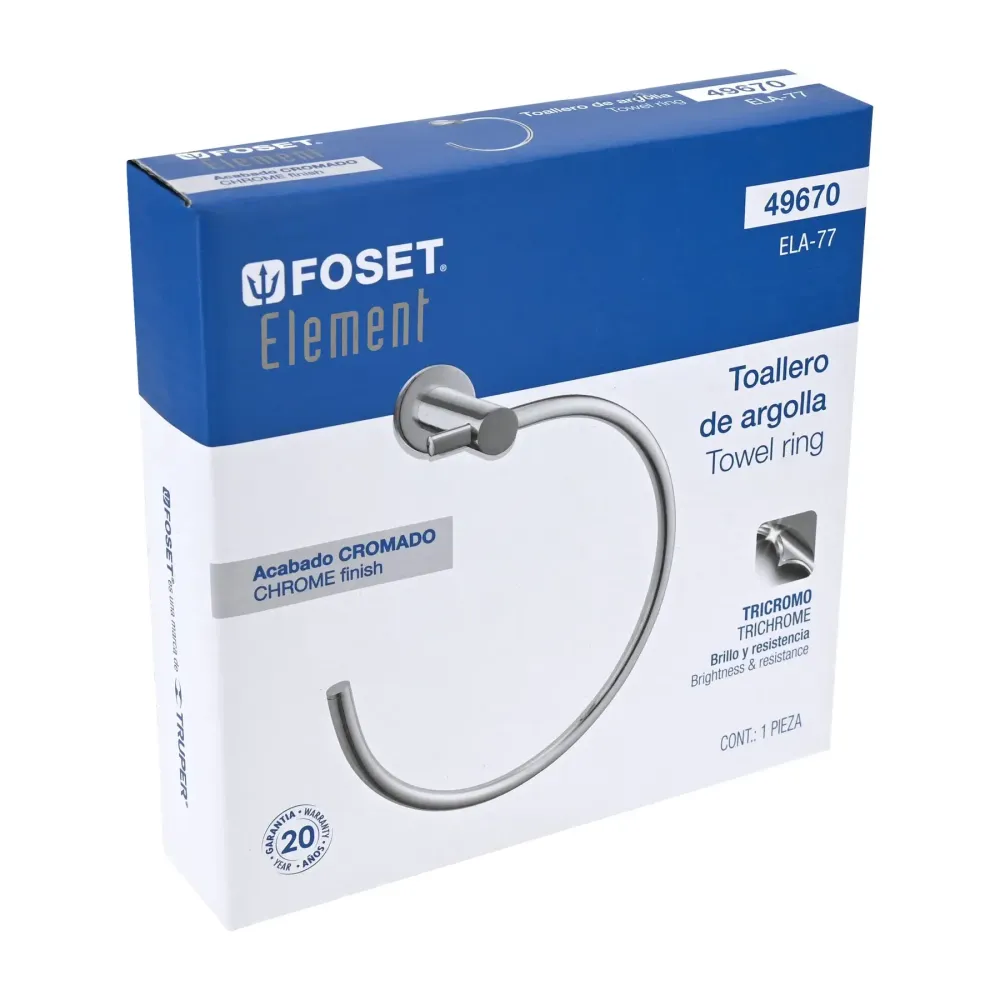 Algodón Egipcio Premium Toallero metálico de argolla acabado cromo, foset element