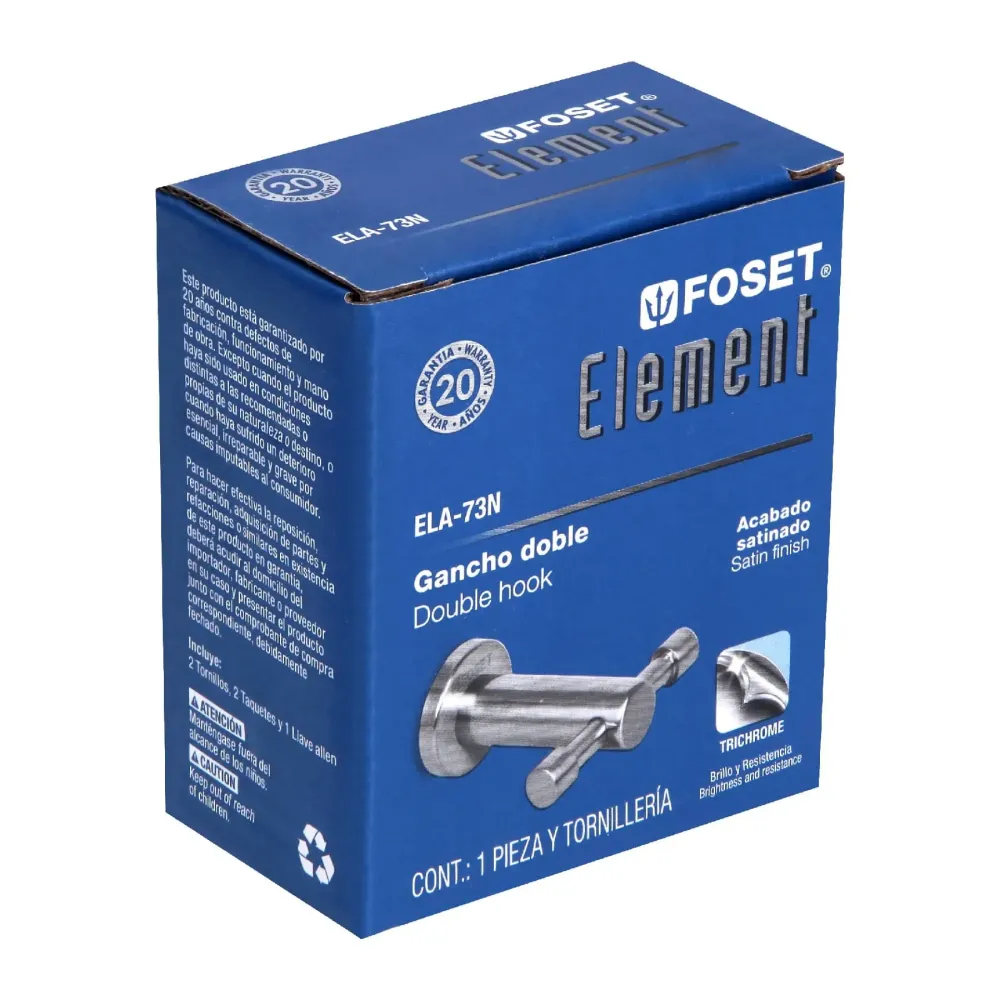 Bambú Ecológico Suave Gancho doble metálico satín para toallas, foset element