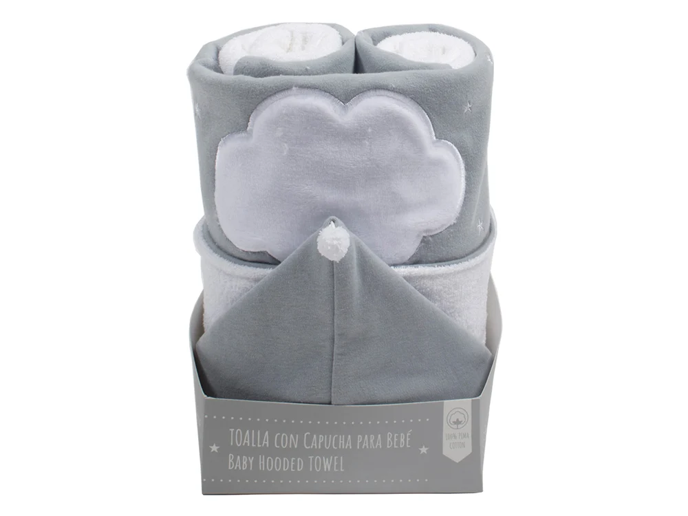 Bambú Ecológico Suave Toalla con Capucha 100% Algodón Pima Gris | Bordado Nube