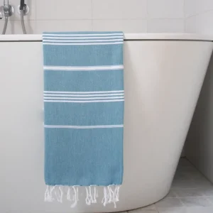 Bambú Ecológico Suave Toalla turca para hammam, color azul petróleo y blanco