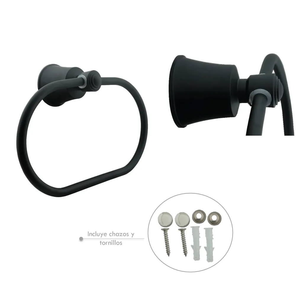 Bambú Ecológico Suave Toallero Aro Para Baño Aluminio Negro Mate Turmalina