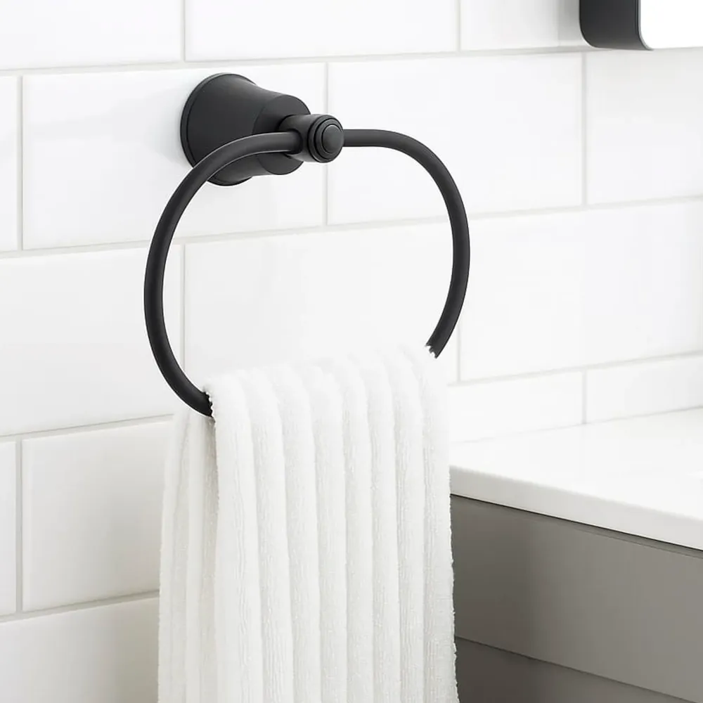 Bambú Ecológico Suave Toallero Aro Para Baño Aluminio Negro Mate Turmalina